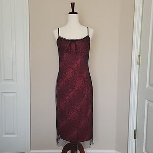 Vtg Charlotte Russe Slip Dress Size M Grunge 90s Y2K Lettuce Hem Mesh Goth USA